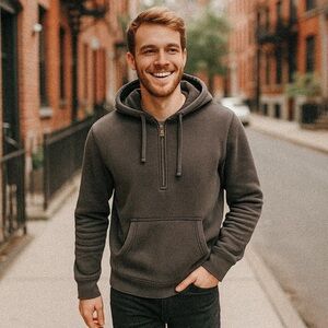 REISS 1971 Mens Brown Half Zip Hoodie Sweatshirt Slim Fit Cotton Blend Size M S